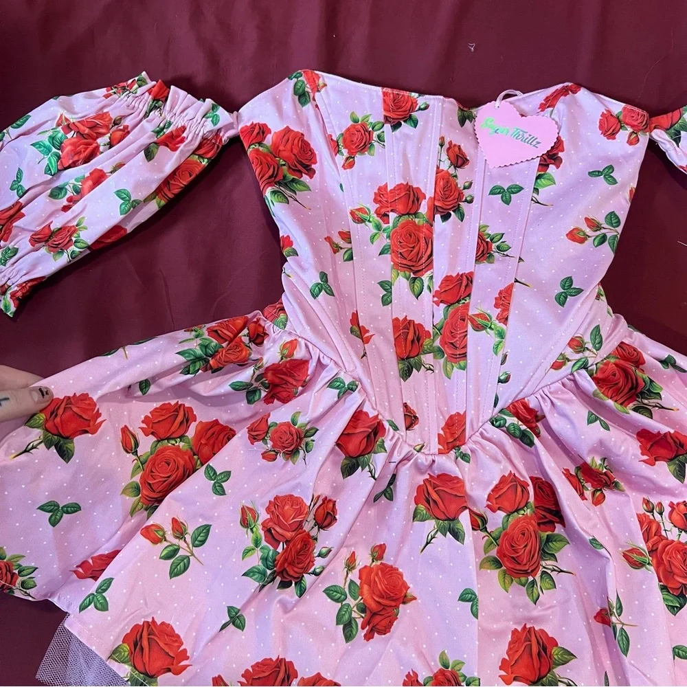 Sugar Thrillz x Dolls Kill HOLDING COURT CORSET DRESS - PINK - Picture 2 of 7